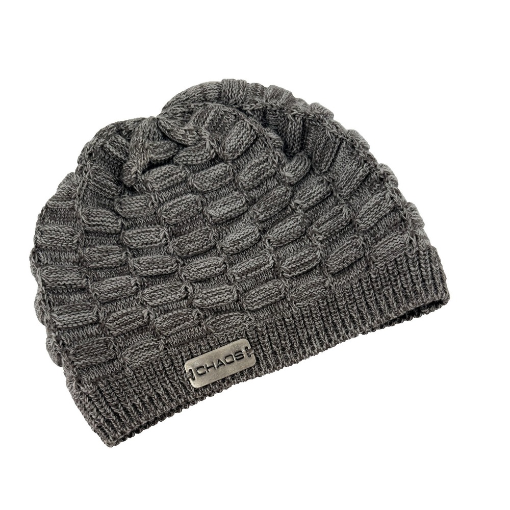 Chaos‎ Knit Beanie Hat Gray Chunky Cable Textured Slouchy Winter Womens OSFM